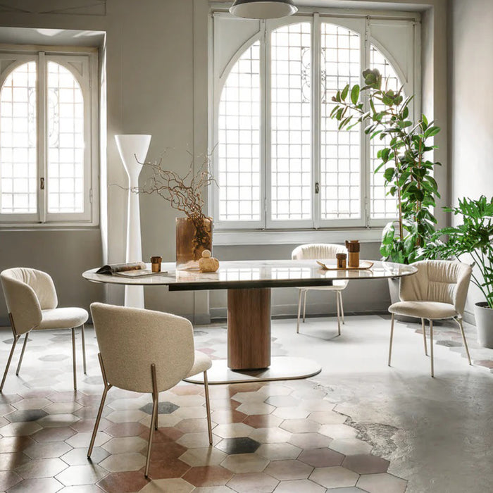 mesa de comedor ovalada cameo base madera