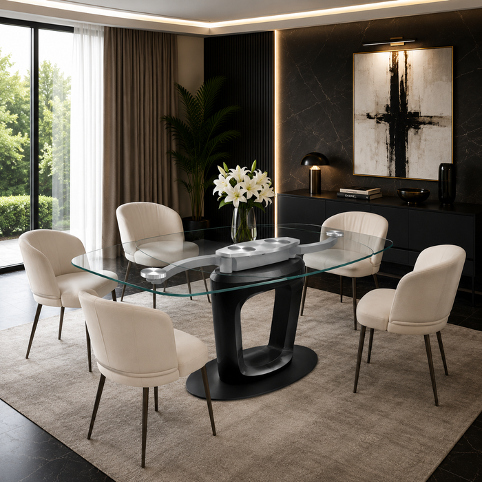 mesa extensible para comedor italiana de cristal orbital 6 a 8 personas