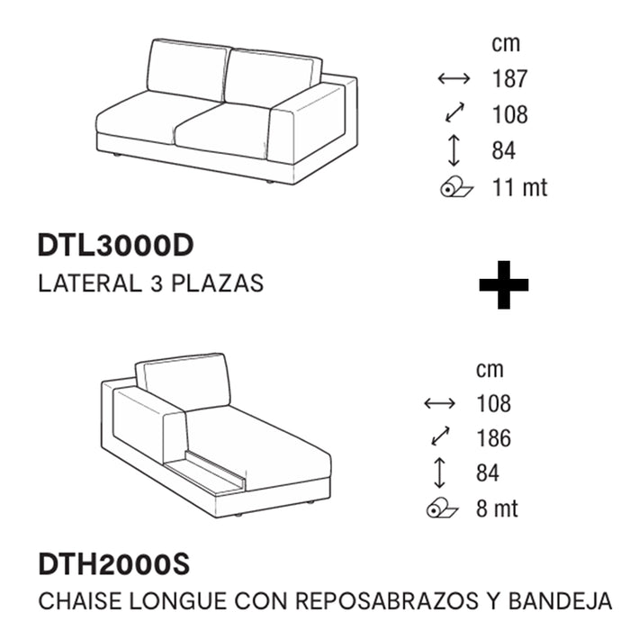 sofá esquinero Layla izquierdo con bandeja