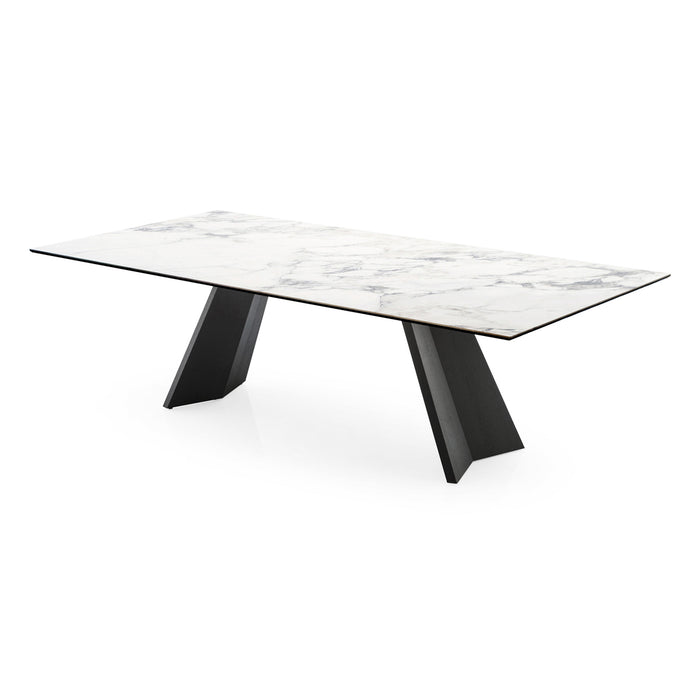 mesa icaro extensible marmol blanco y base negra 160 cm