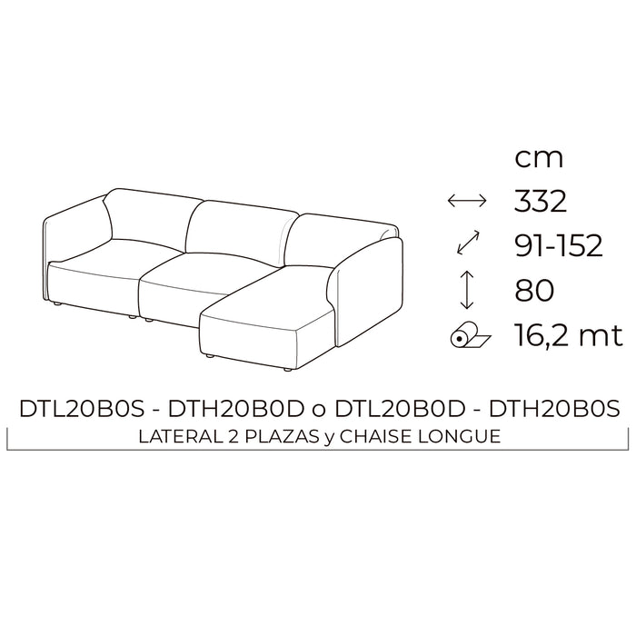 axis low lateral 2 plazas y chaise longue derecho