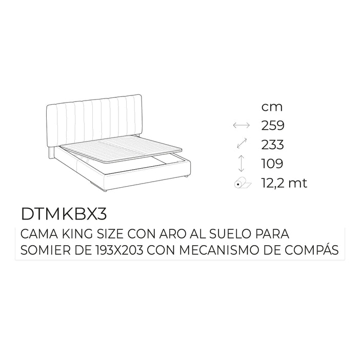 cama king size kilian con aro al suelo y mecanismo de compás