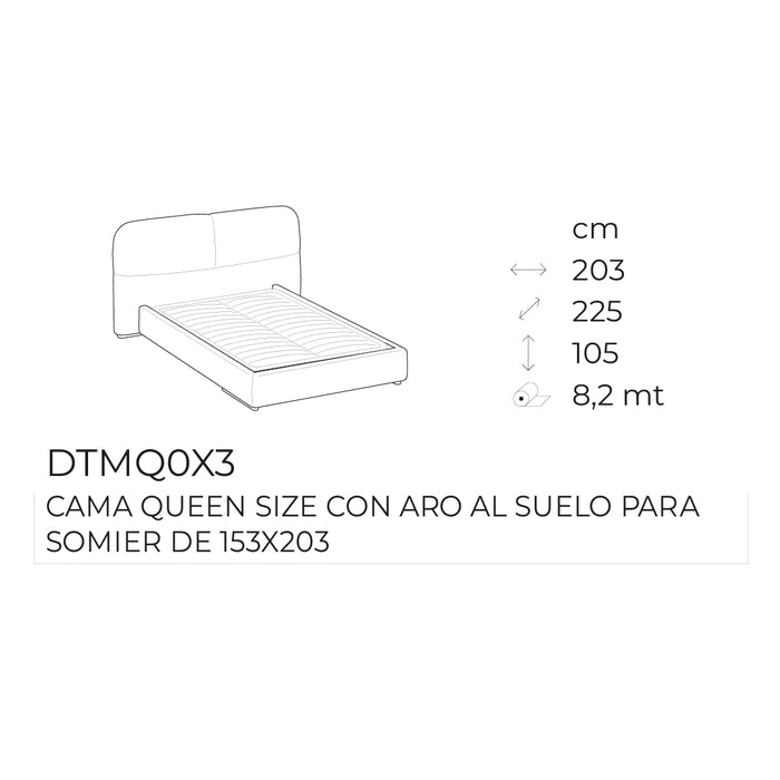 cama queen size kilian round con aro al suelo