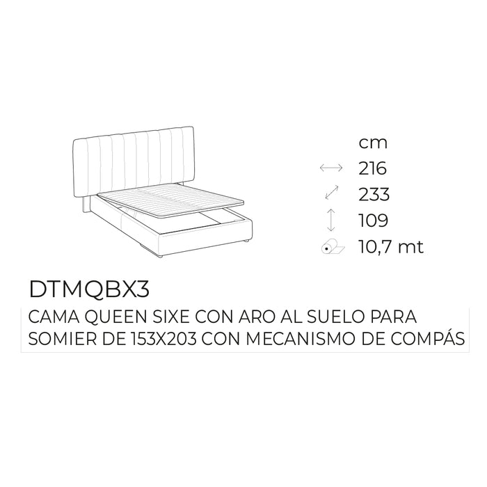 cama queen size kilian con aro al suelo y mecanismo de compás