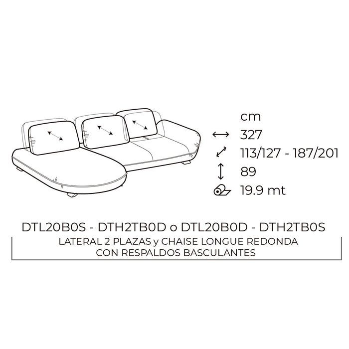 favola lateral 2 plazas brazo derecho y chaise lounge
