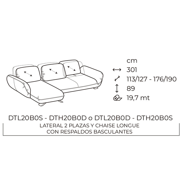 favola lateral 2 plazas y chaise lounge derecho
