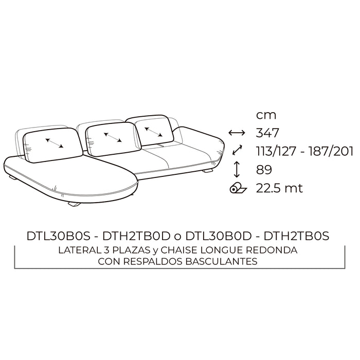 favola lateral 3 plazas brazo izquierdo y chaise lounge