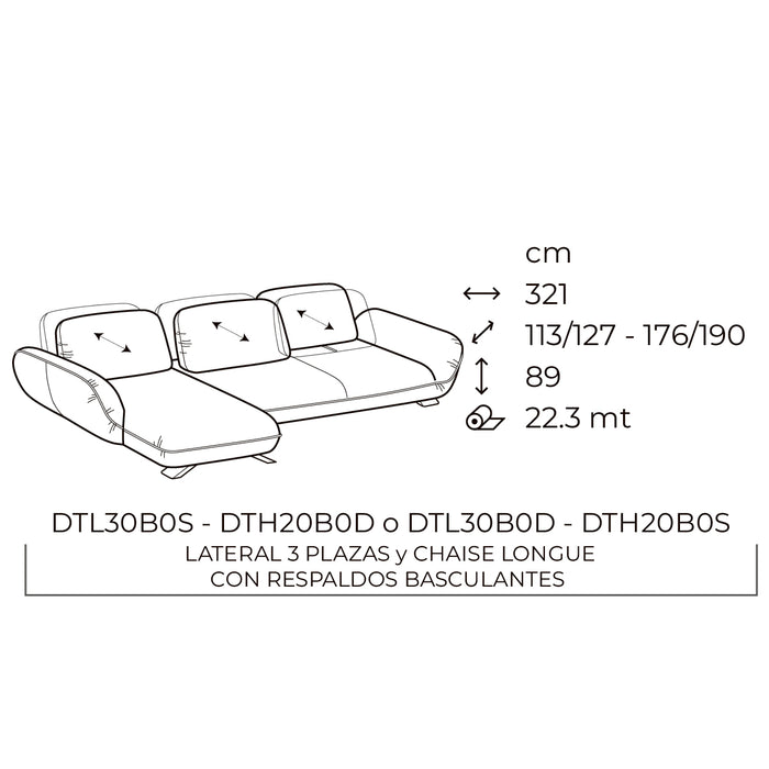 favola lateral 3 plazas y chaise lounge derecho