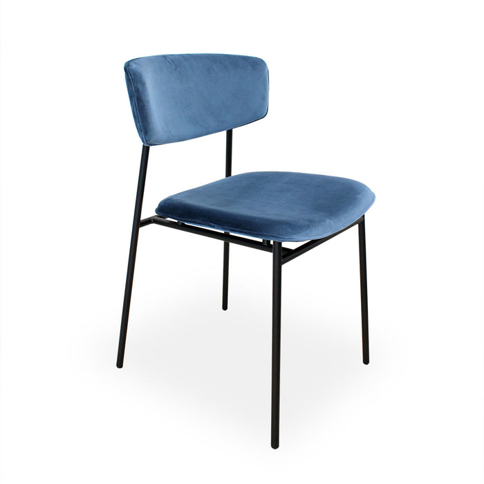silla fifties terciopelo azul con base negra