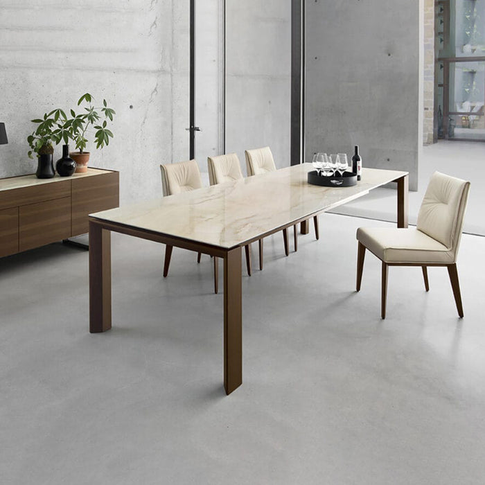 mesa omnia extensible sal blanco con base nogal canaletto 160 cm