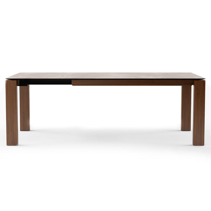 mesa omnia extensible sal blanco con base nogal canaletto 160 cm