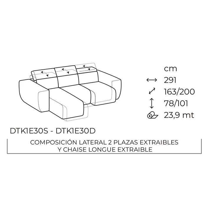 pandora lateral 2 plazas y chaise lounge derecho