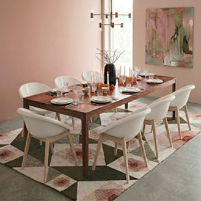 set de 7 sillas bloom madera y policarbonato blanco