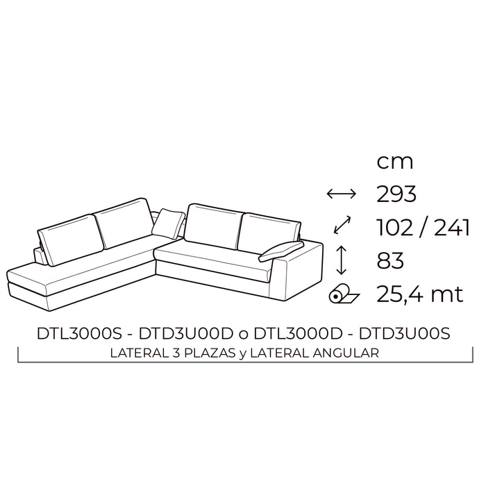 sierra sofá lateral 3 plazas con lateral angular derecho