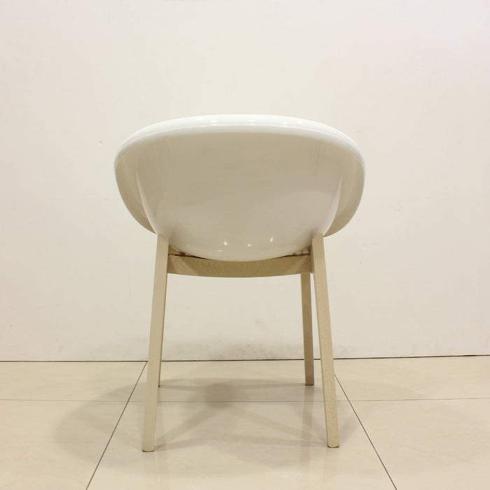 set de 7 sillas bloom madera y policarbonato blanco