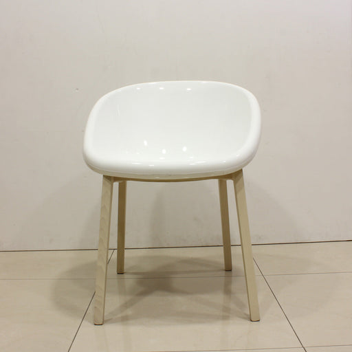 set de 7 sillas bloom madera y policarbonato blanco